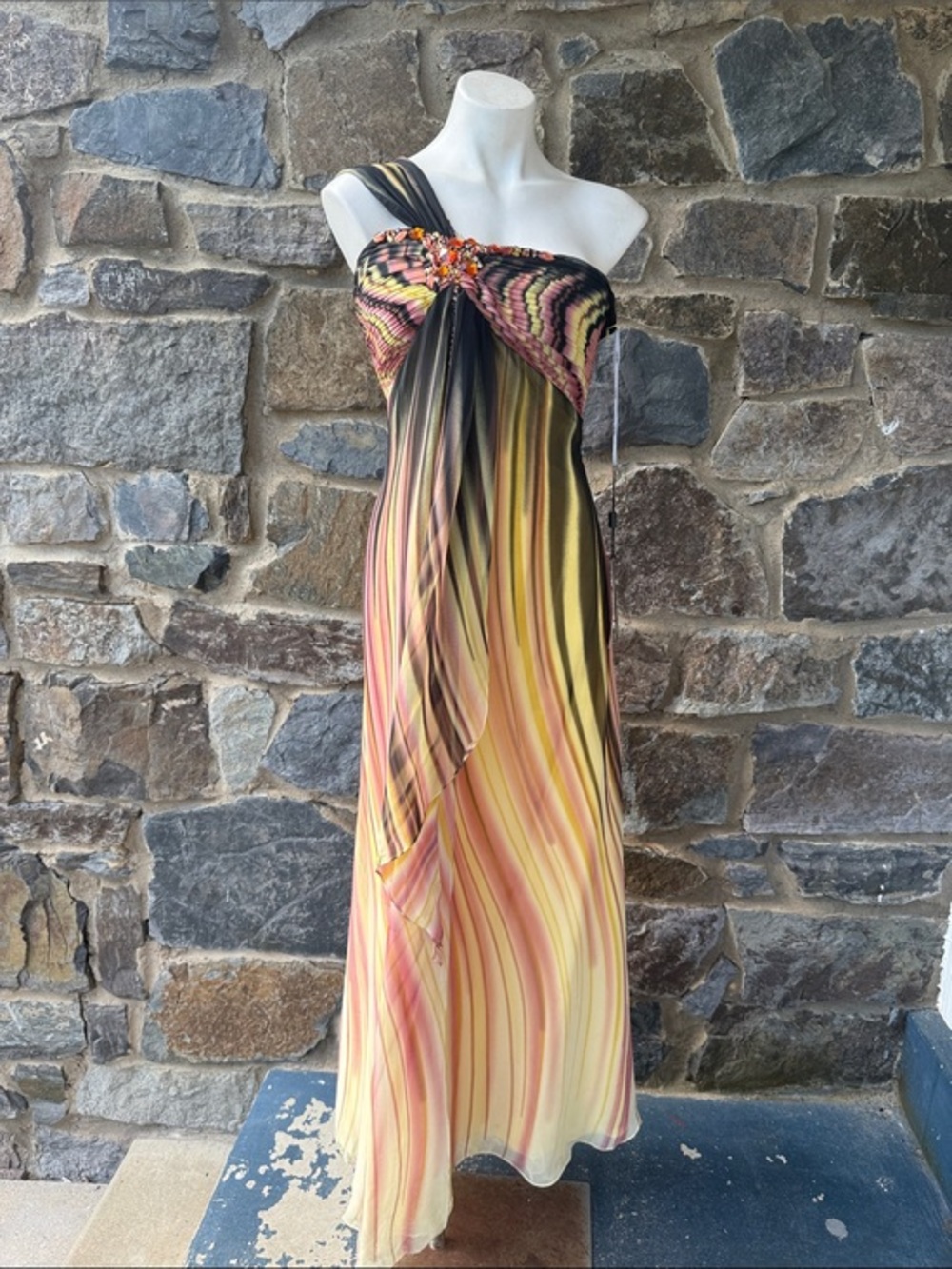 Colors Dress 0196 Strapless Ombre Chiffon Maxi Gown Gold Brown Formal Size 12